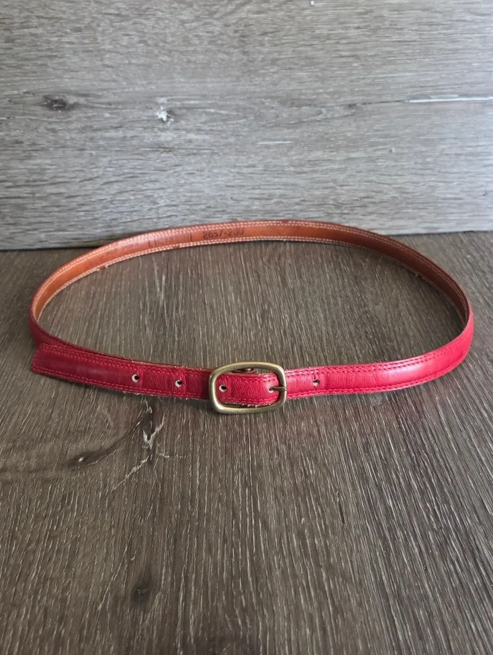 Vintage Jg Hook Skinny Red Leather Belt with Brass Buckle Sz Large